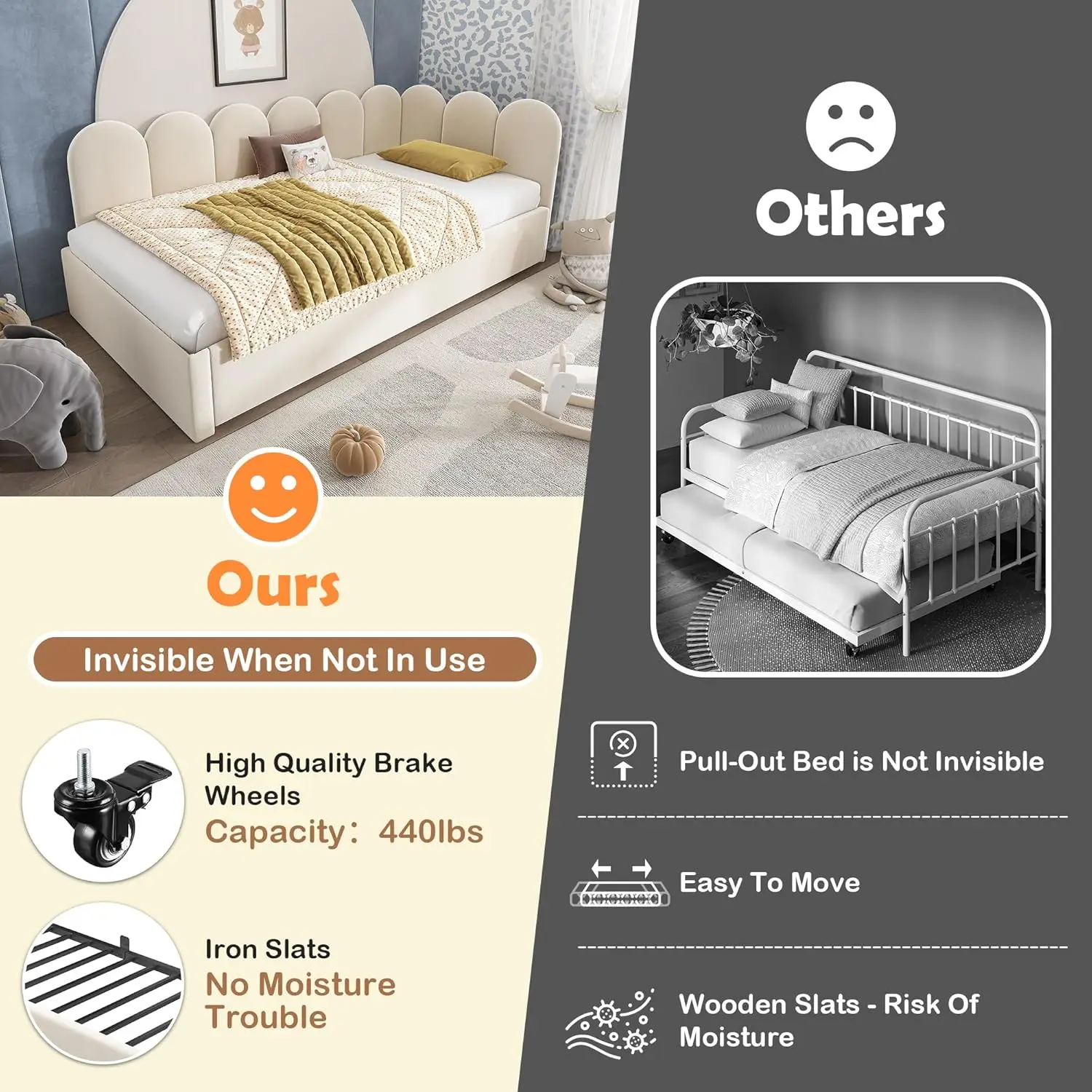 Velvet Twin Daybed Trundle 5