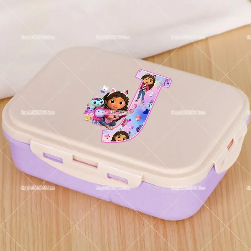 Gabby DollhouseLunch Box Girls Office Picnic Lunch Boxes Anime Letter A-Z Hermetic Food Crisper Single Layer Capacity Kids Gift