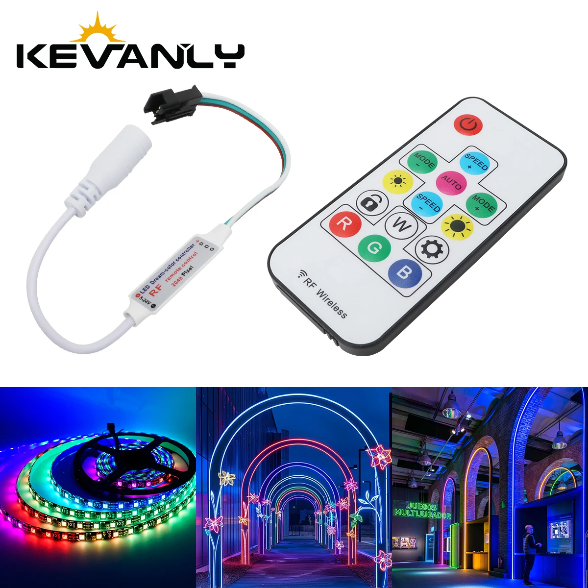 

1 шт. контроллер RGB LED-ленты WS2812B WS2811 5В-24В с 14-кнопочным RF-пультом для музыкальной подсветки телевизора и домашнего декора