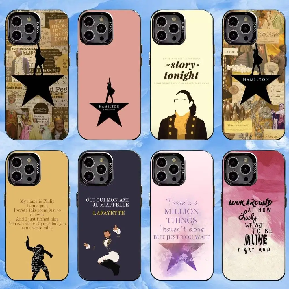 Custodia per telefono Hamilton M-Musical L-Lyrics per iPhone17,16,15,14,13,12,11 Plus,Pro Max Custodia per telefono Black Candy Silver