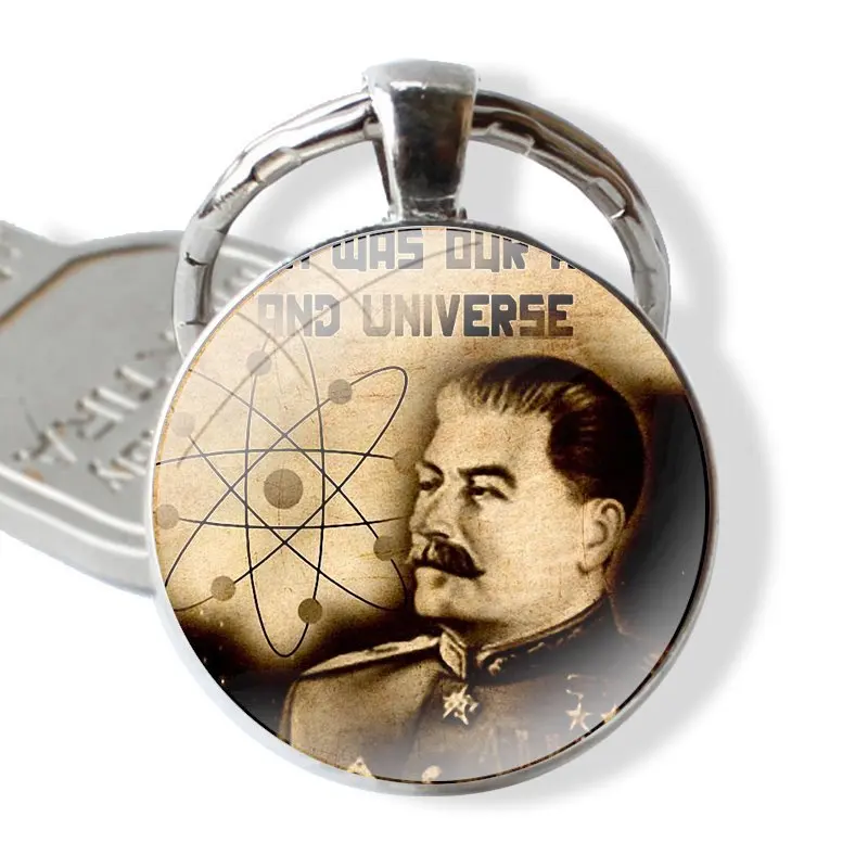 Russian Commander Stalin Keychain Handmade Glass Cabochon Key Ring Holder Pendant Key Chains