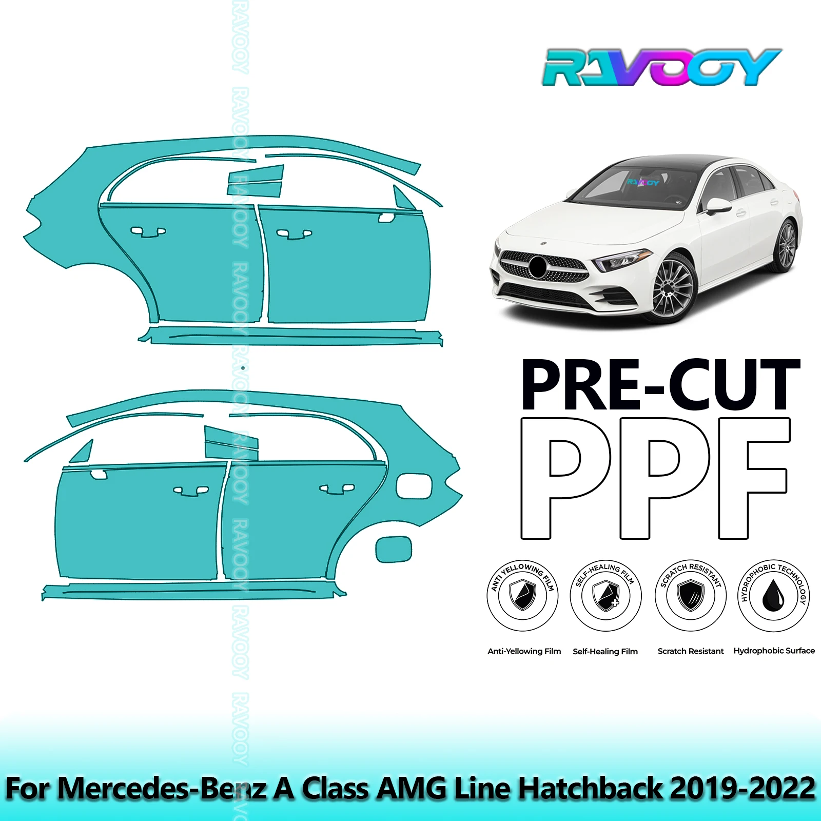 

For Mercedes-Benz A Class AMG Line Hatchback 2019-2022 8.5mil Pre-Cut PPF Door & A/B Pillar Kit TPU Paint Protection Film Set