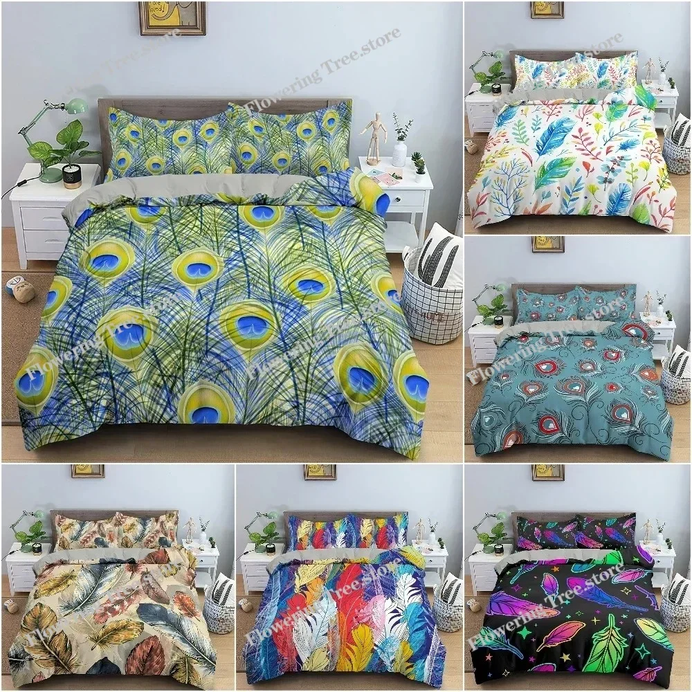 

Colorful Feathers Pattern Bedding Set Soft Cozy Duvet Cover Set Luxury King Queen Quilt Cover for Bedroom Decor