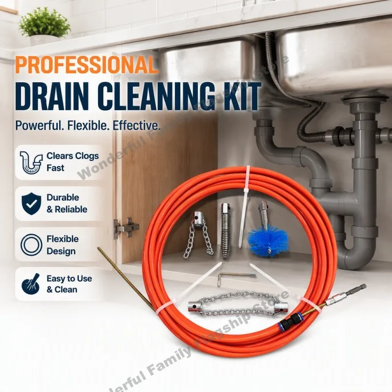 Household Drain Cleaning Auger Set  5MM Flexible Steel Shaft and 8MM PE Tube for Pipe Dredging with Electric Drill Compatibility