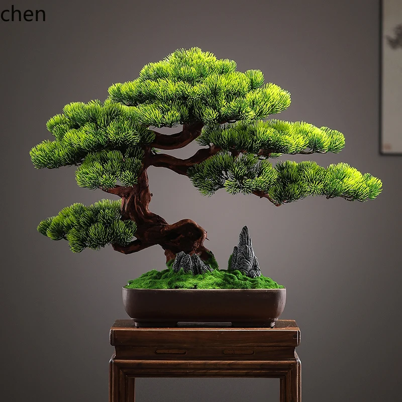 

YXY Zen Style Welcoming Pine Artificial Bonsai Fake Tree Green Plant Decoration Ornament
