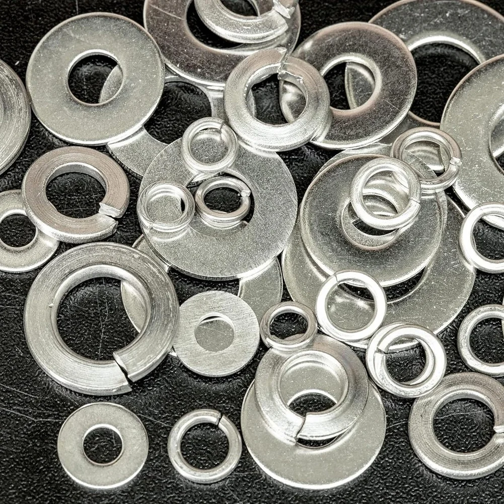 350PCS Stainless Steel Flat Washers And Spring Lock Washers Assortment Kit Repair Tools Car Accessories Interiors