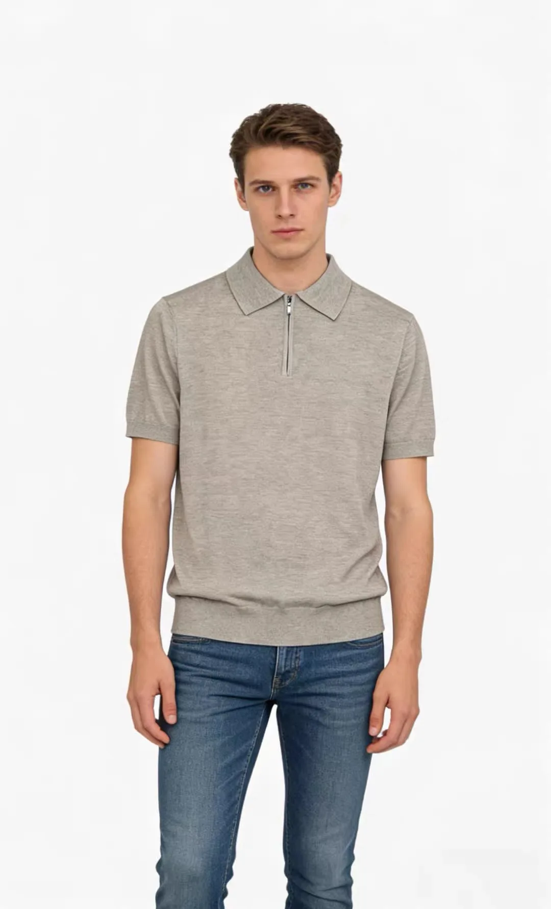 

Итальянский мужской свитер из шерстяной смеси с молнией, повседневный, с отложным воротником, весна-лето, вязаный