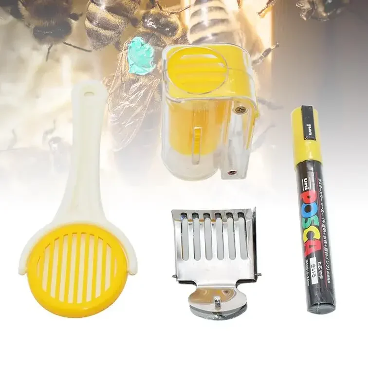 Queen Bee Marking Kit Marker bottle with Marking Pen One-Hand Bee Queen Cage Catcher Mark Pen Beekeeping Tools