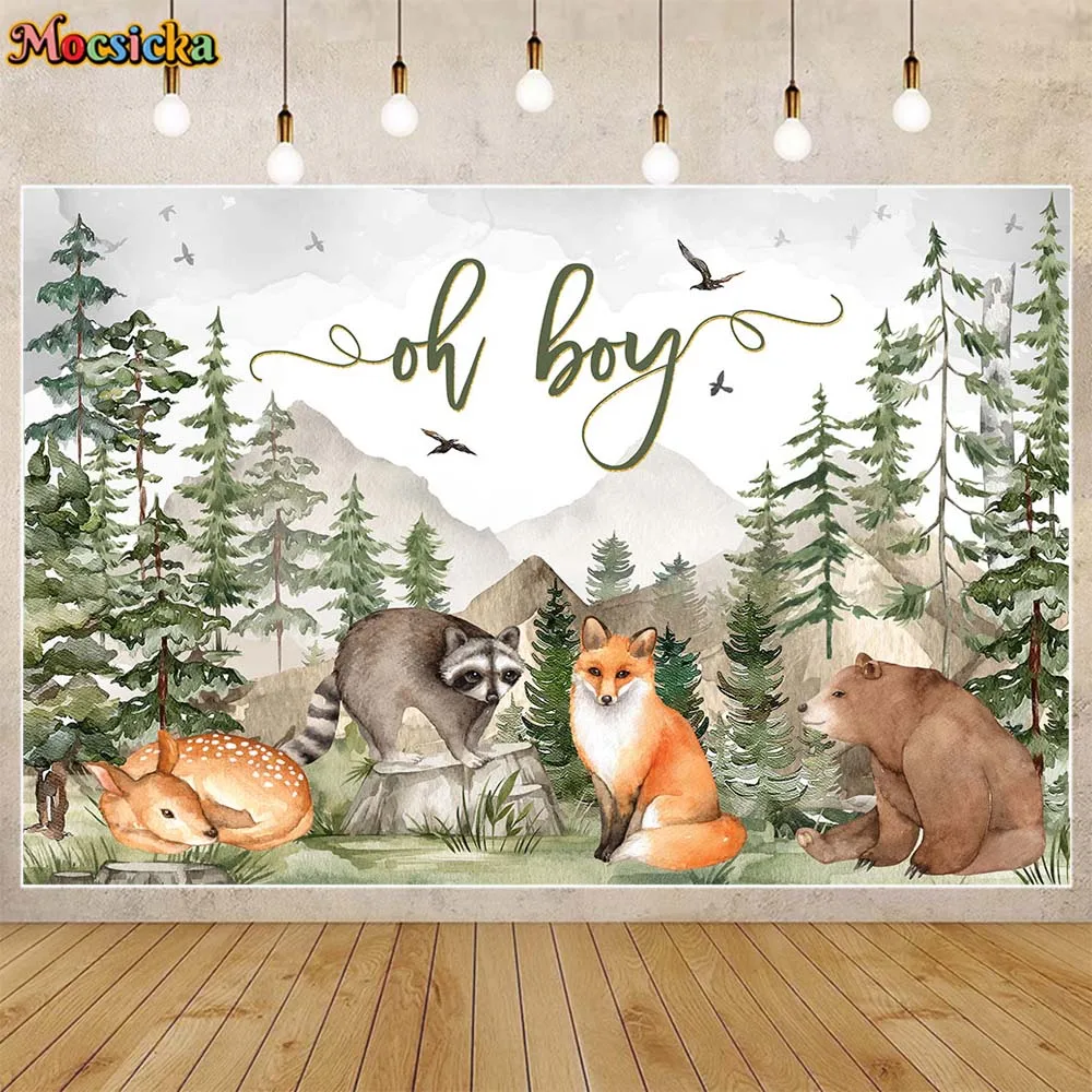 

Mocsicka Oh Boy Baby Shower Backdrop Newborn Boys Welcome Party Decoration Forest Wild Animals Child Background Wallpaper Banner