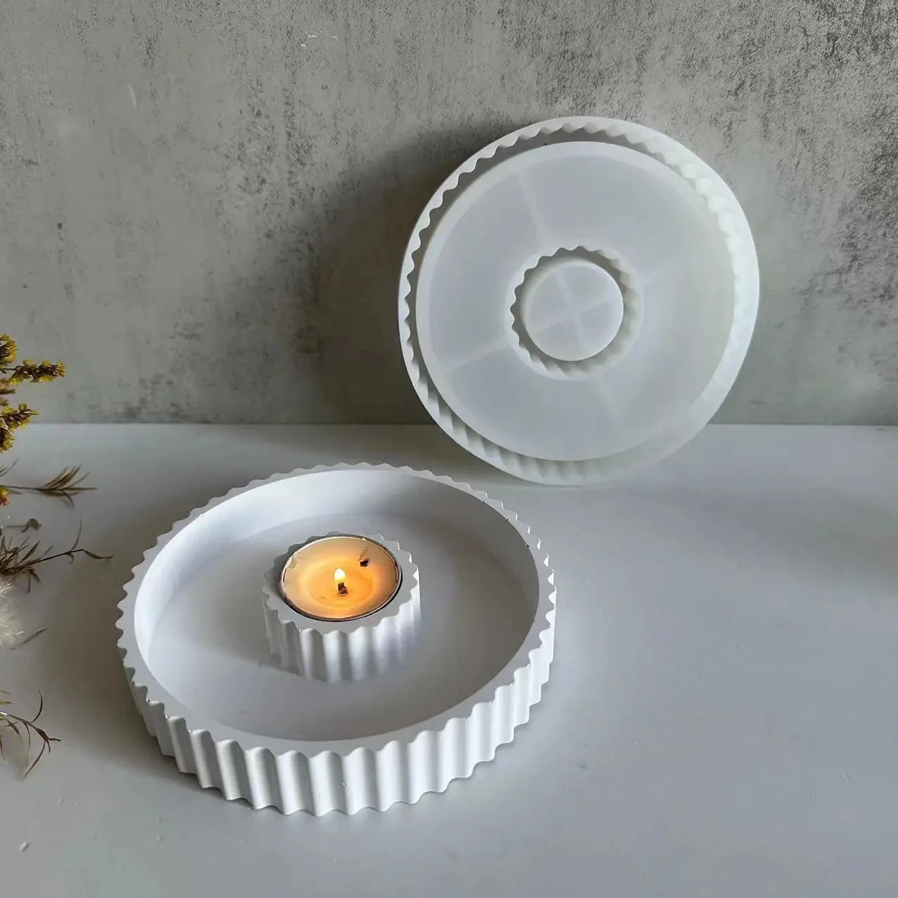 

DIY RoundStriped Candle Holder Silicone Mold Candlestick Holder Mold Candle Base Circle Gypsum Concrete Mould Trays Making Tool