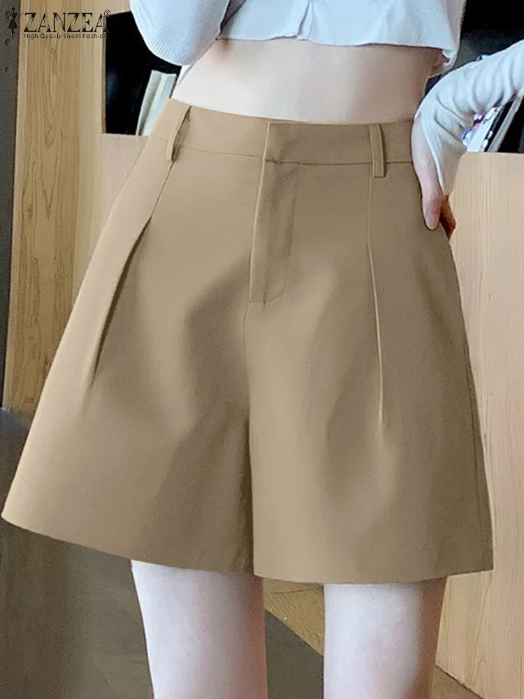 ZANZEA 2024 Women Fashion Summer Shorts Elegant High Waist Solid Pants Casual Wide Leg Trousers OL Work Pantalon Loose Palazzo