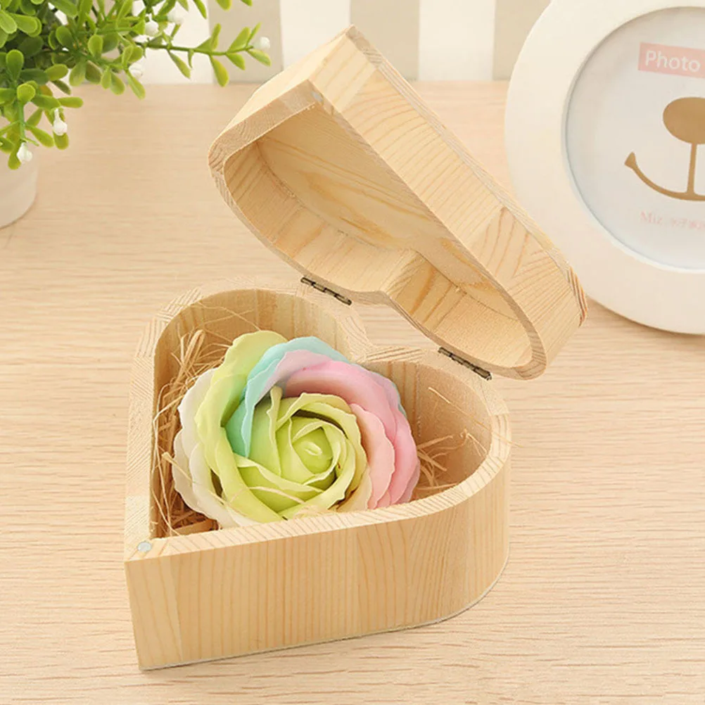 

2Pcs Jewelry Boxes Wooden Heart Design Mini Storage Case Multi-Functional Jewelry Organizer Dustproof Gift Box