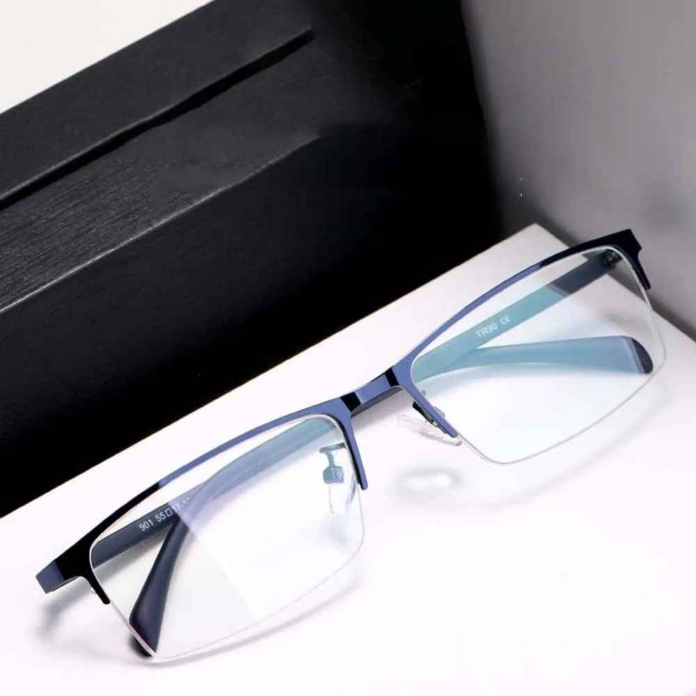 Transparente Anti-Blu-ray-Brille, PC-Legierung, halber Rahmen, Business-Brille für Kurzsichtigkeit, Kostümzubehör, HD-Lesebrille für Herren, Studenten – Detail 11