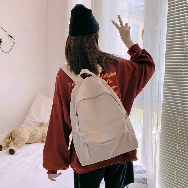 New College Style Canvas School Bags For Girls Solid Junior High School Student Schoolbag Korean Laptop Backpack Women Boys