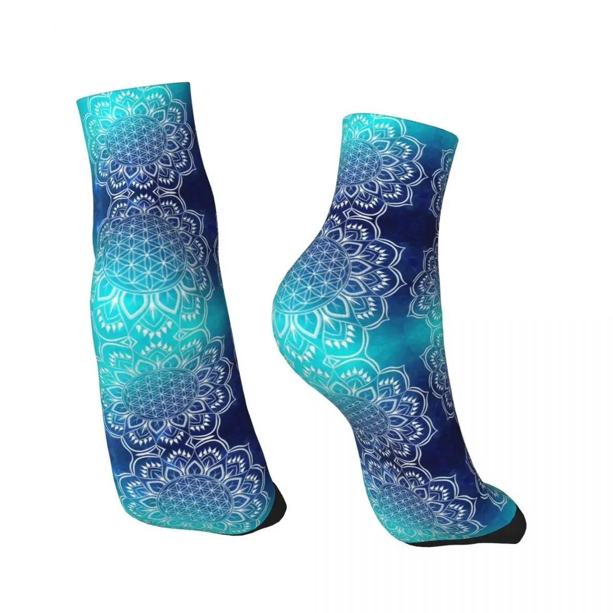 Flower Of Life Mandala Blue Mens Crew Socks Unisex Cute 3D Printed Dress