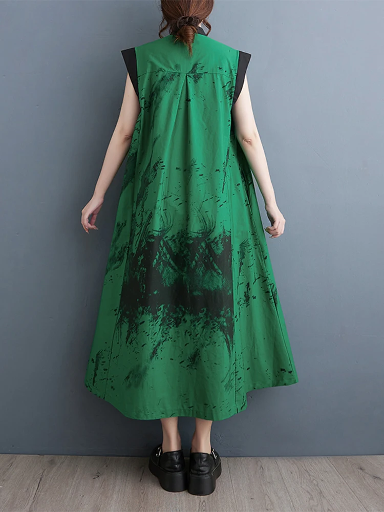 Nyfs-فستان طويل كلاسيكي للنساء ، كبير ، فضفاض ، مطبوع ، موضة بلا أكمام ، جديد ، صيفي ،