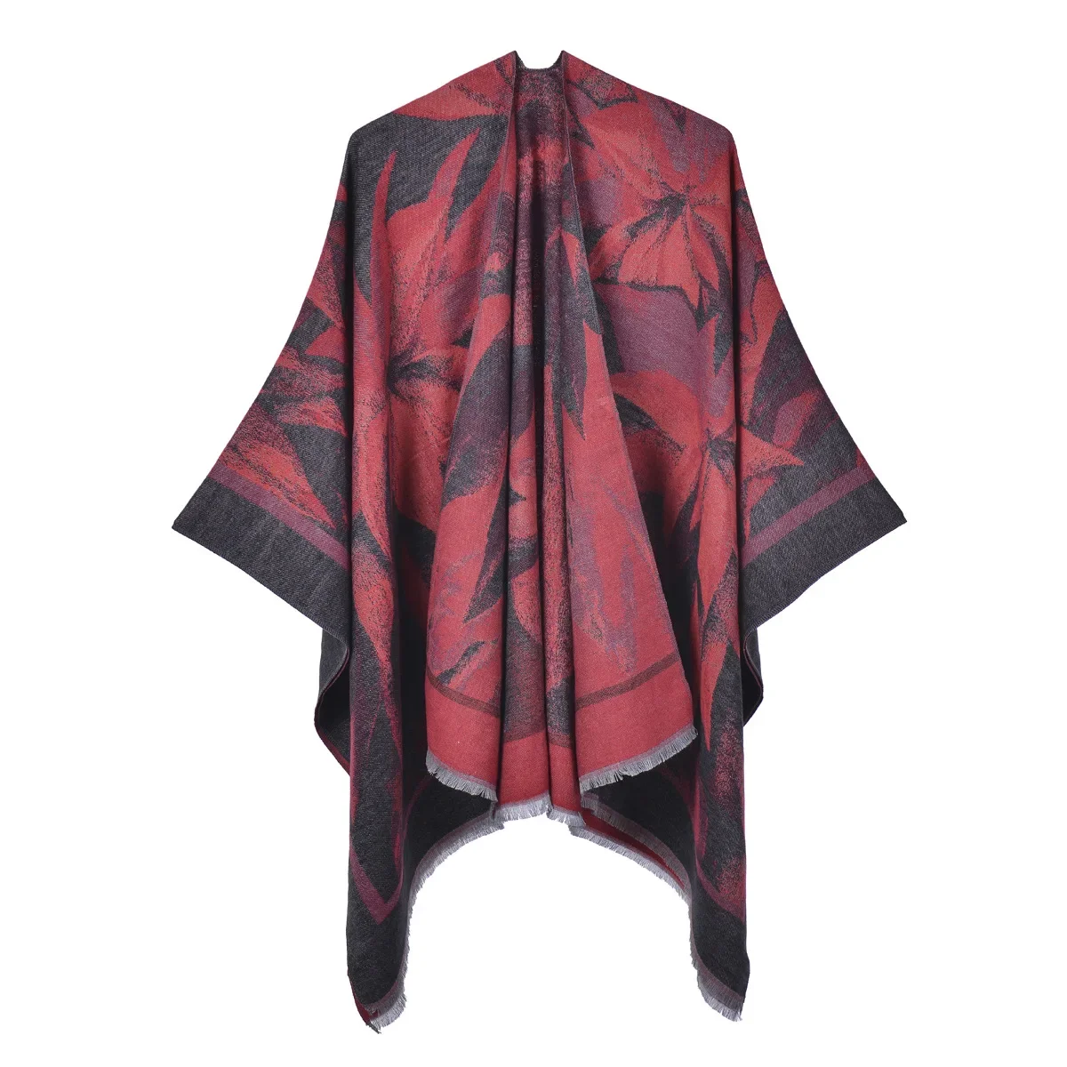 

Imitate Cashmere Double-sided Tassel Split Shawl Four Seasons simple Travel Photography Camping Warm camping Capes Cloak Red