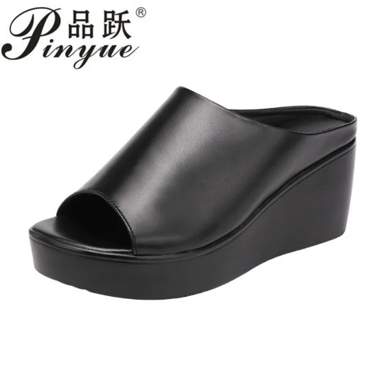Women Summer Slippers Women Wedges Heels Fashion Summer Genuine Leather Shoes Platform sandal size 32 43