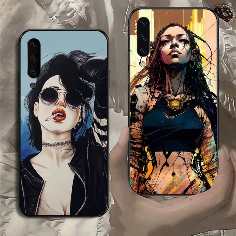 Cyberpunk Girl Anime Phone Case for Samsung Note 9 10 20 Plus Pro Ultra J6 J5 J7 J8 Black Soft Phone Cover Funda