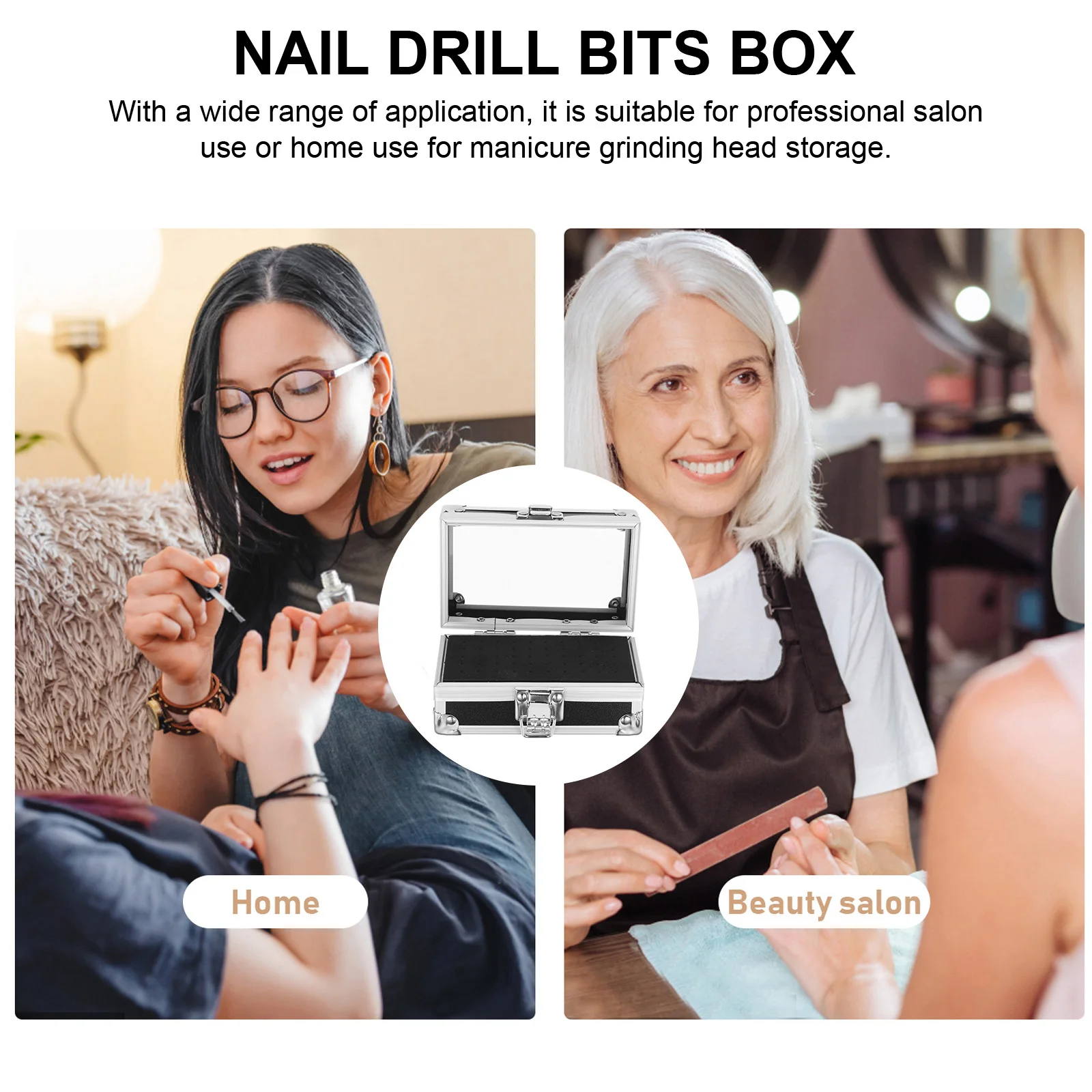 

50pcs Drill Bits Storage Box Silver Grinding ganizer Case for Nail Art Tools Salon Home Use Nail Bits Holder