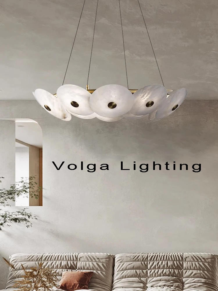 Natural Marble Ceiling Hanging Lamps Round Modern Chandeliers 2024 All Copper Home Appliance Lighting for Living Room