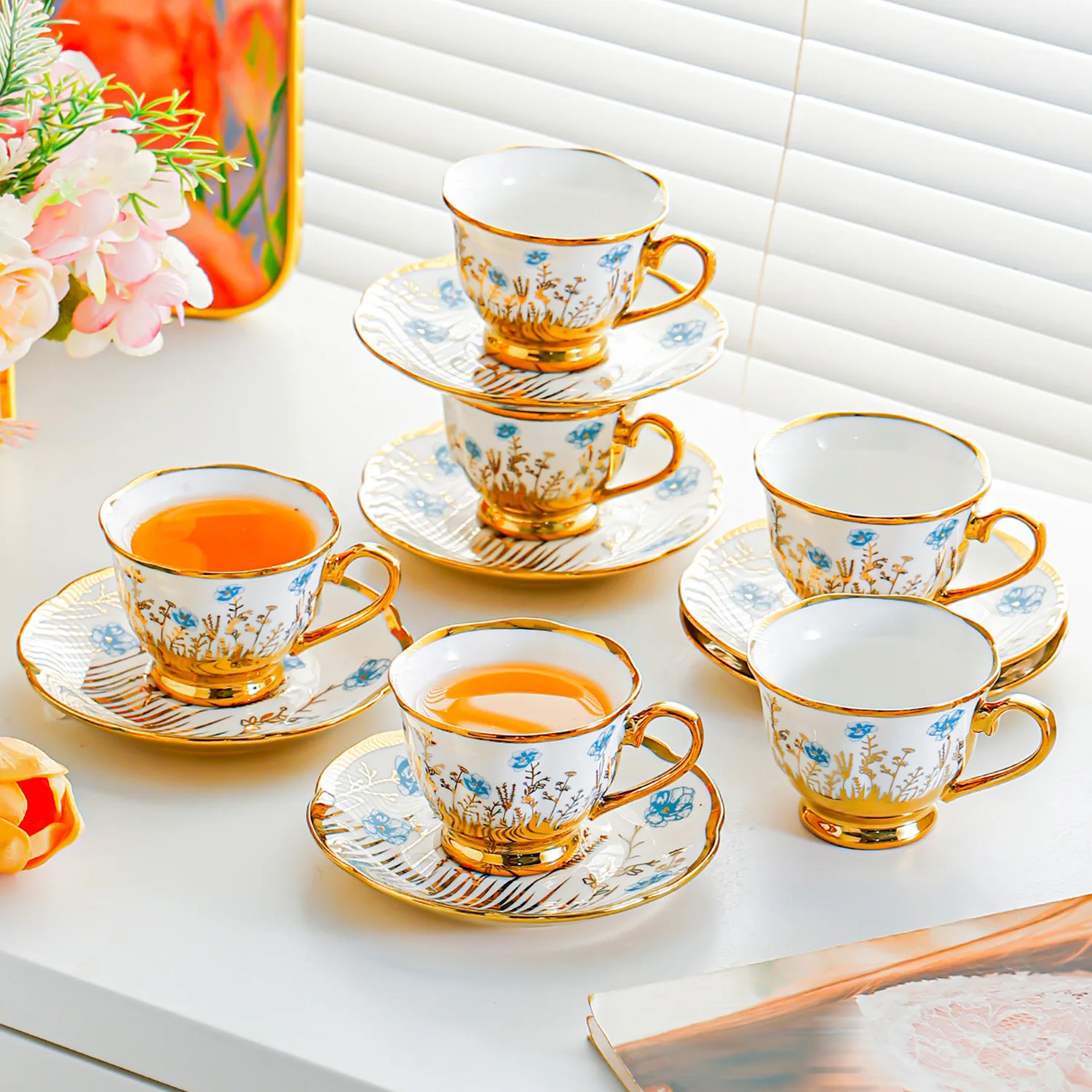 HYS ceramic coffee cup set, European black tea cup saucer, home living room office water cup