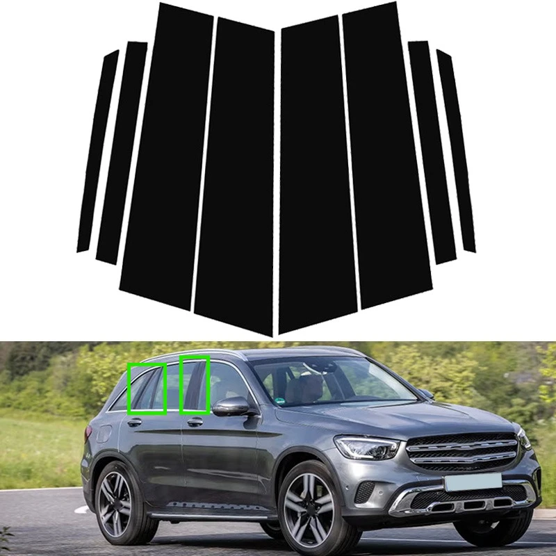 

8Pcs Glossy Black Car Pillar Posts Door Window Trim Cover Kits B C Column Stickers For Mercedes Benz GLC SUV 2016-2020 2021 2022