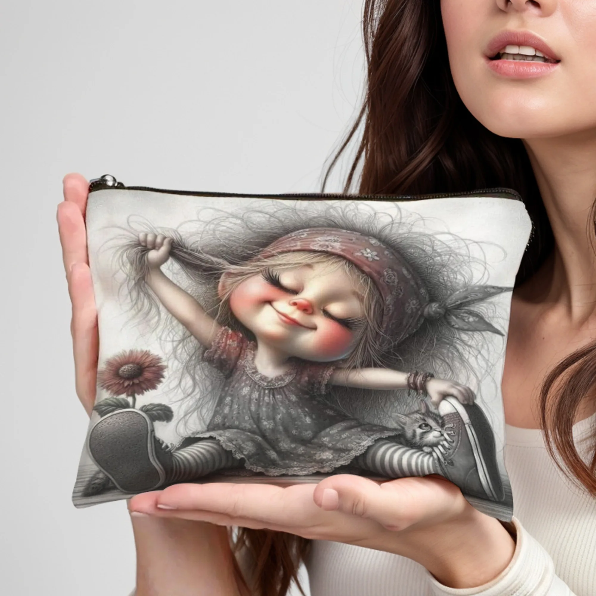 

Girl With Long Hair Print Makeup Bag Lightweight Portable Cosmetic Case With Zipper Closure Ideal For Women Birthday Christmas