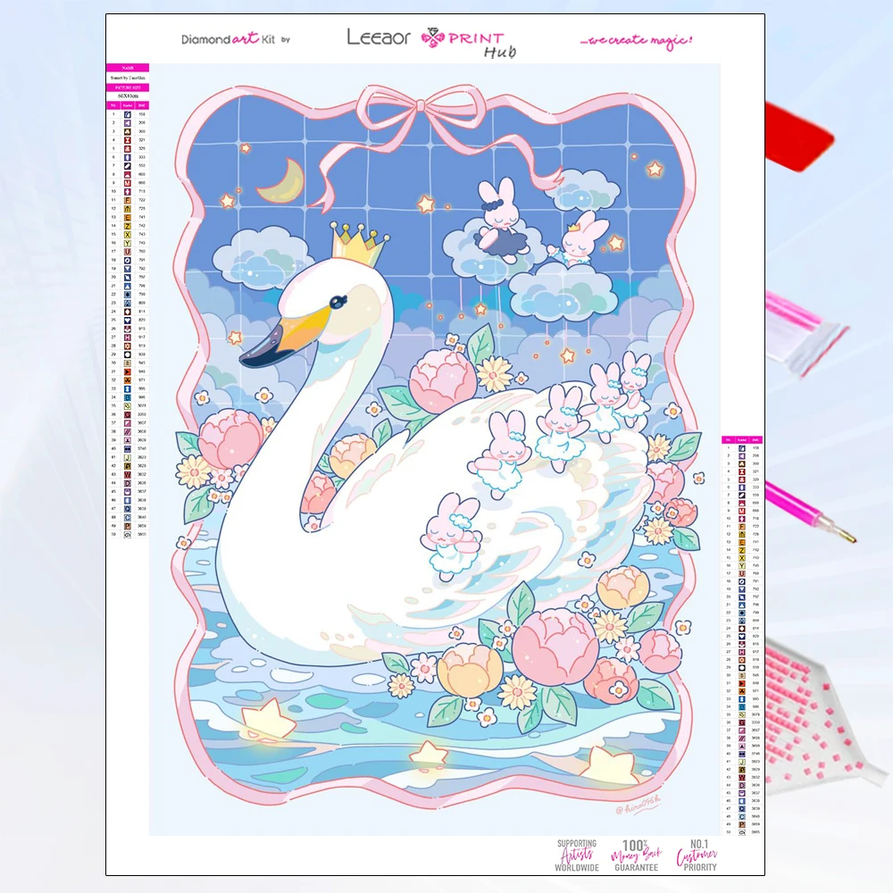 5D Diy Cartoon Illustration Diamond Painting Swans And Flowers Art Full Rhinestone Mosaic Embroidery Cross Stitch Kit Home Decor