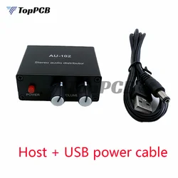AU-102 Stereo Audio Distributeur 1 Ingang 2 Uitgang Muziek Signaal Voorversterker Hoofdtelefoonversterker DC 5V 5.5*2.1MM 3.5mm Volumeregeling