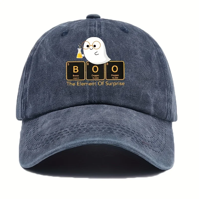 Pull Frame Y-Glasses Ghost Chemical Element BOO Pattern Print Women'S Baseball Cap, Halloween Theme Hat