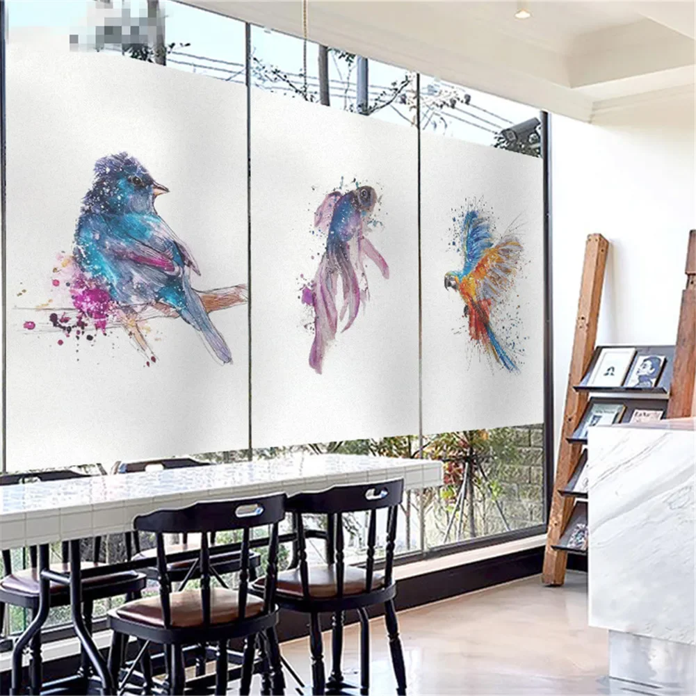 Static Cling Privacy Windows Film Decorative Animal Picture Stained Glass Window Stickers   Frosted Windows Film