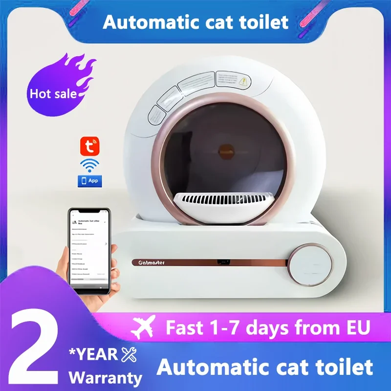 Lettiera per gatti automatica di grande capacità autopulente, lettiera per gatti autopulente intelligente con lettiera da 65 litri Controllo APP