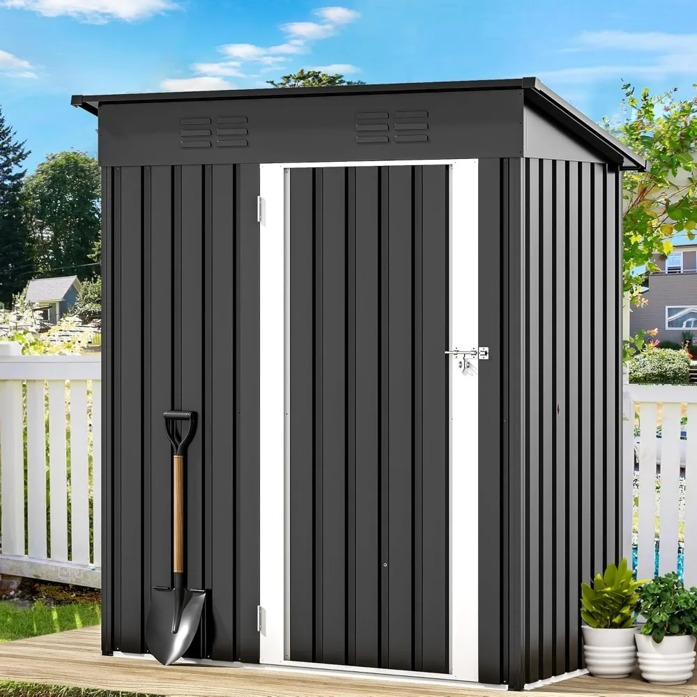 

Outdoor Storage Shed, Weatherproof Tool Shed w/Locking Entry & Ventilation for Grass Cutter, Bike, Equipment