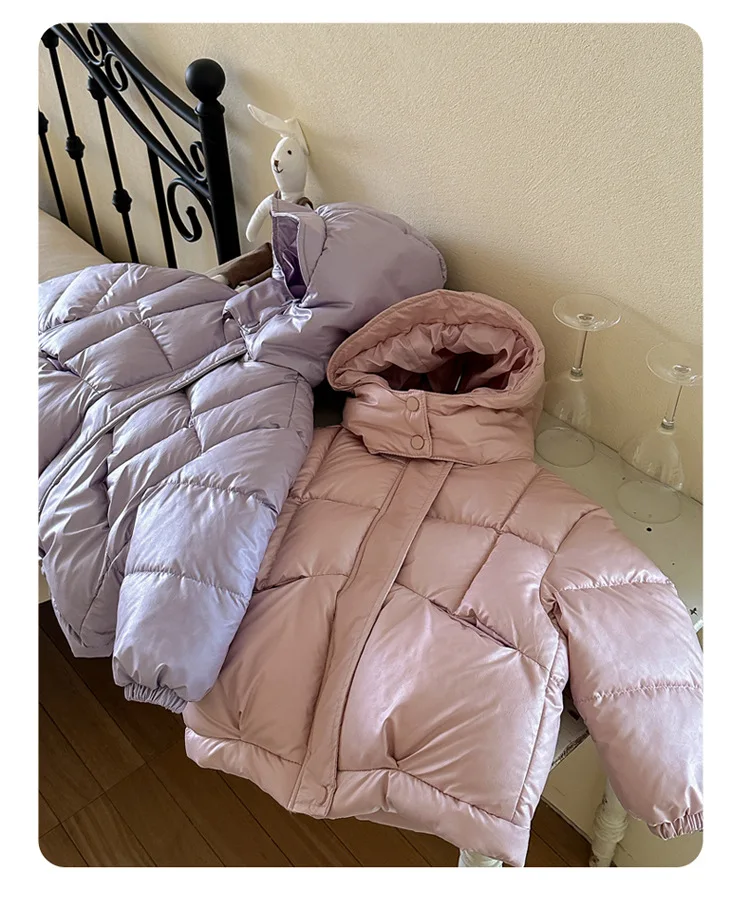 2026 Herbst Winter Kinder Daunenjacke für große Mädchen, modisch, einfarbig, dick, warm, mit Kapuze, Kinderjacke mit Baumwollpolsterung. – Detail 13