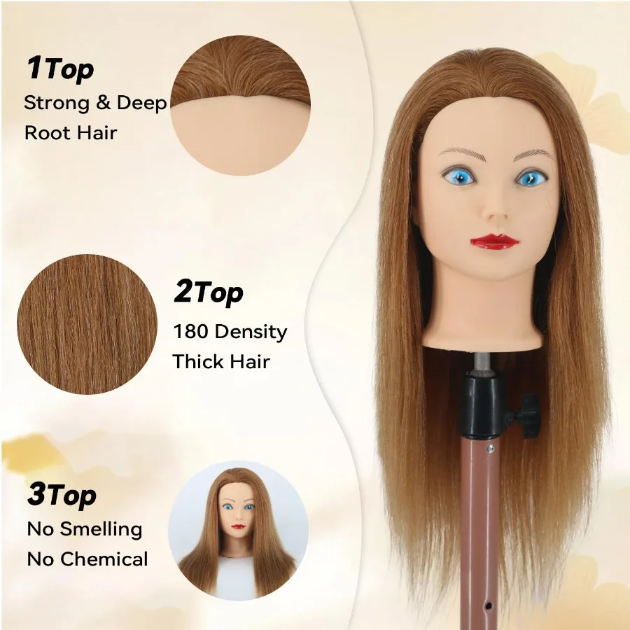 Cabeza de maniquí realista con 100 cabello humano para práctica de peinado con un diseño de abrazadera segura y featu facial realista