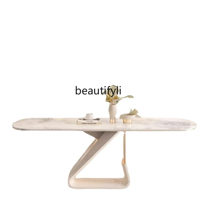 

Stone Plate Dining Table Cream Style Rectangular Light Luxury Small Apartment Home Modern Simple Silent Style Dining Table