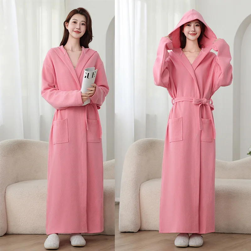 Long-sleeve hooded bathrobe cotton absorbent bathrobe hotel couple robe four seasons autumn and winter