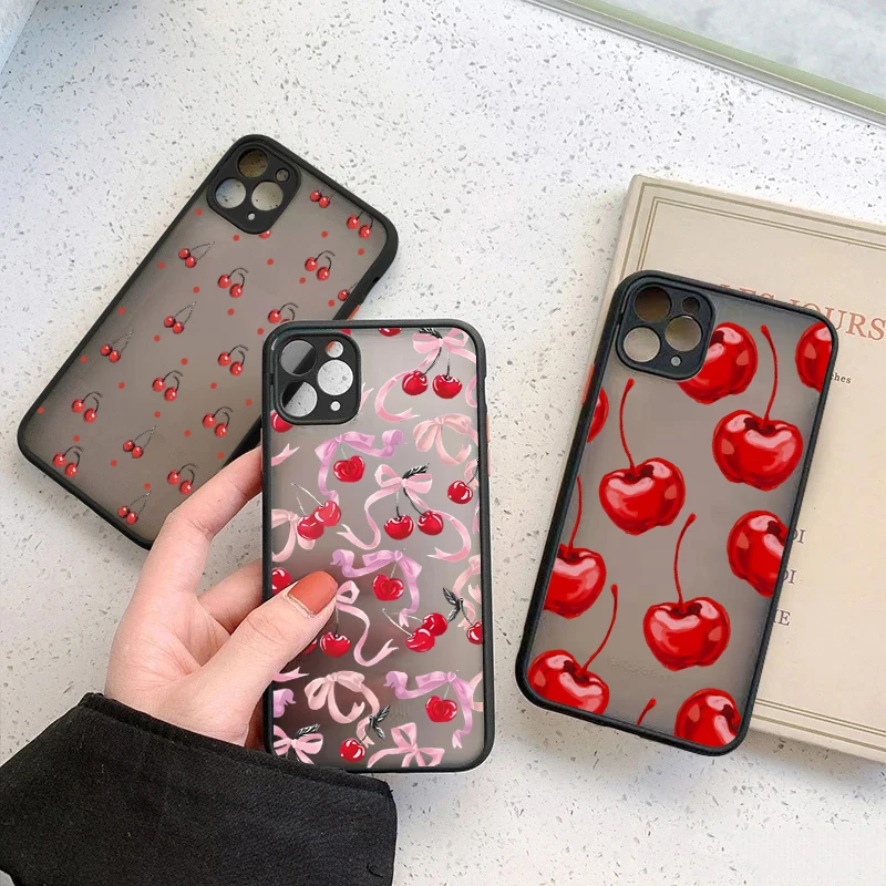 For Xiaomi Redmi Note 13 Pro Plus Cherry Bowknot Case Redmi Note 12S 11S 10S 12 10 11 Pro Plus 5G 12C 13C 4G Matte Cover