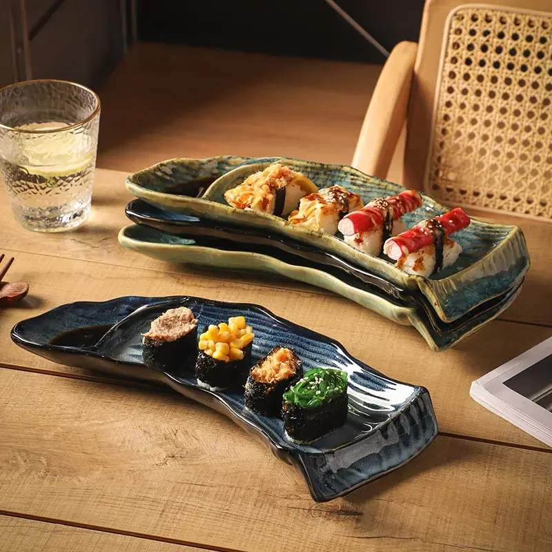 Japanese shaped long plate, ceramic dim sum Western plate, creative snack sushi plate