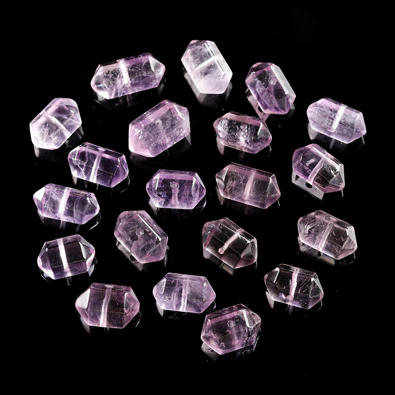 1 Pc Natural Amethyst Carved Hexagonal Column Shape Bead With Hole Pendant for Jewelry Making DIY Necklace Bracelet Accessory