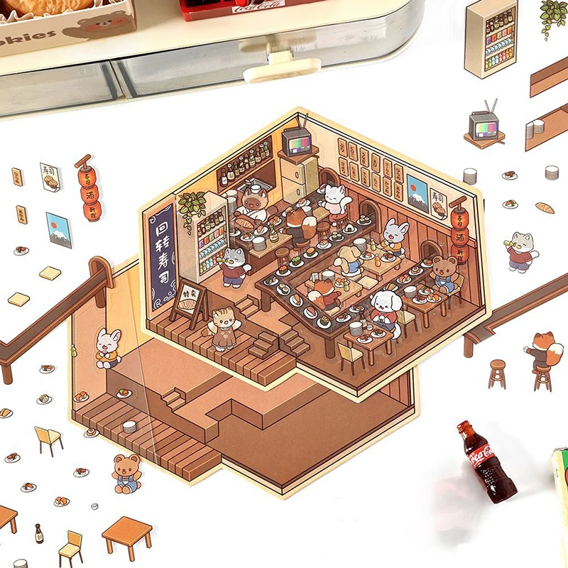 1Set PET Sticker 3D Cute Cartoon Pocket DIY Scene Landscaping Decoration Sticker 3D Landscaping Stickers DIY Handmade Stickers