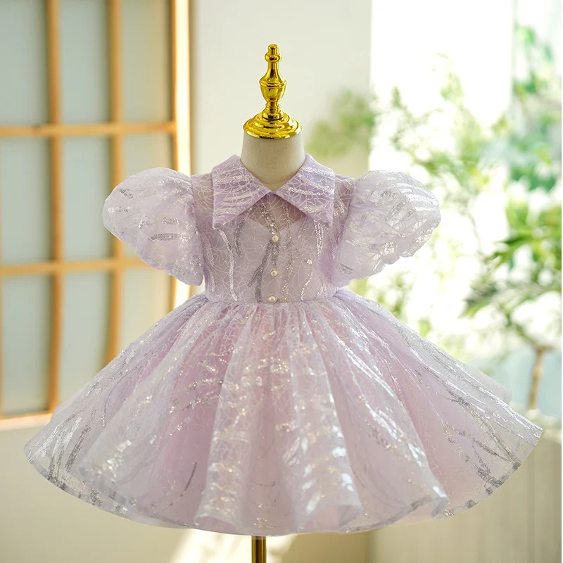 High-End Sequined Design Girl Princess Dress Children's Host Show Wedding Birthday Baptism Eid Prom Evening Gown