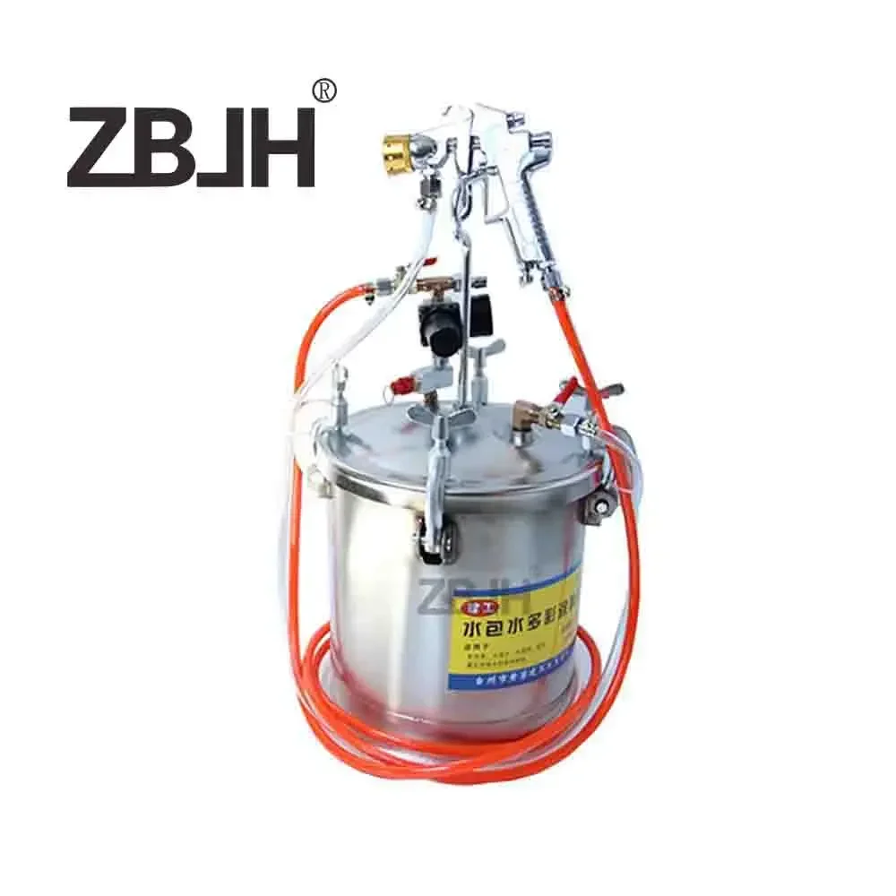 

10L Stainless Steel Pressure Paint Pot Sprayer Tank with Spray Gun & Hose for Home Exteriors or Commercial Painting Spraying