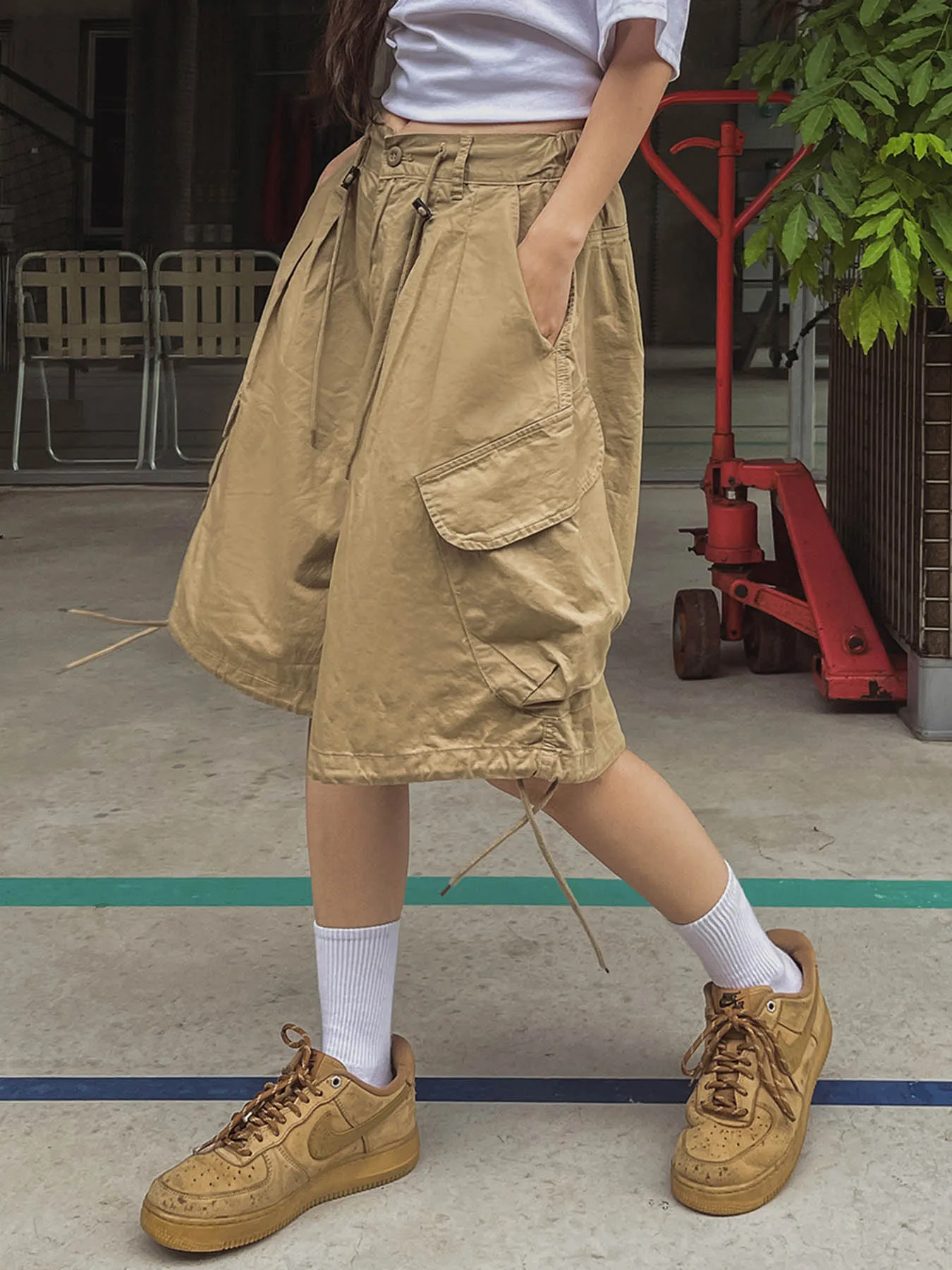 Rockmore Cargos Style 7-Point Pants Big Pocket Wide-Leg Pants Y2K Vintage Shorts New Style Loose Casual  Seven Points Trouser