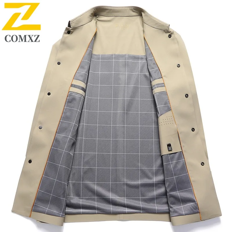 

COMXZ Фирменная Новинка, Тренч с воротником-стойкой, мужское пальто средней длины для делового отдыха, пальто премиум-качества, осенняя одежда среднего возраста