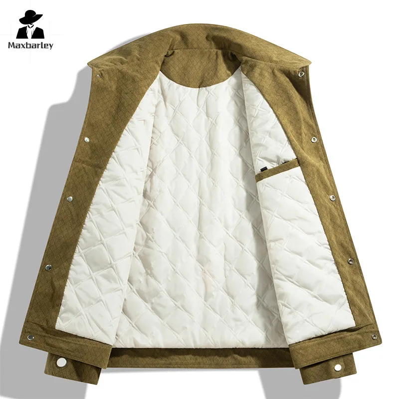 New Men's Warm Jacket Winter Fashion Luxury Thickened Windproof Down Cotton Padded Coat Male Casual Corduroy Cold-proof Parka
