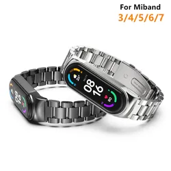 Xiaomi Mi Band 5,6用の交換用ステンレススチールストラップ,Mi Band 3,4,5,6スマートウォッチ用の金属ストラップ