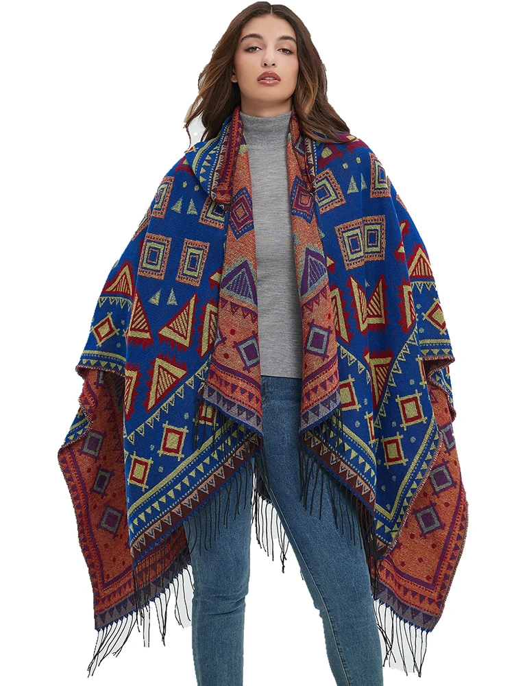 Autumn Winter Women Vintage Scarf Layers And Ponchos Ladies Knitted Plaid Warm Chales Femme Capa Para Mujer Pashmina Wrap Shawl