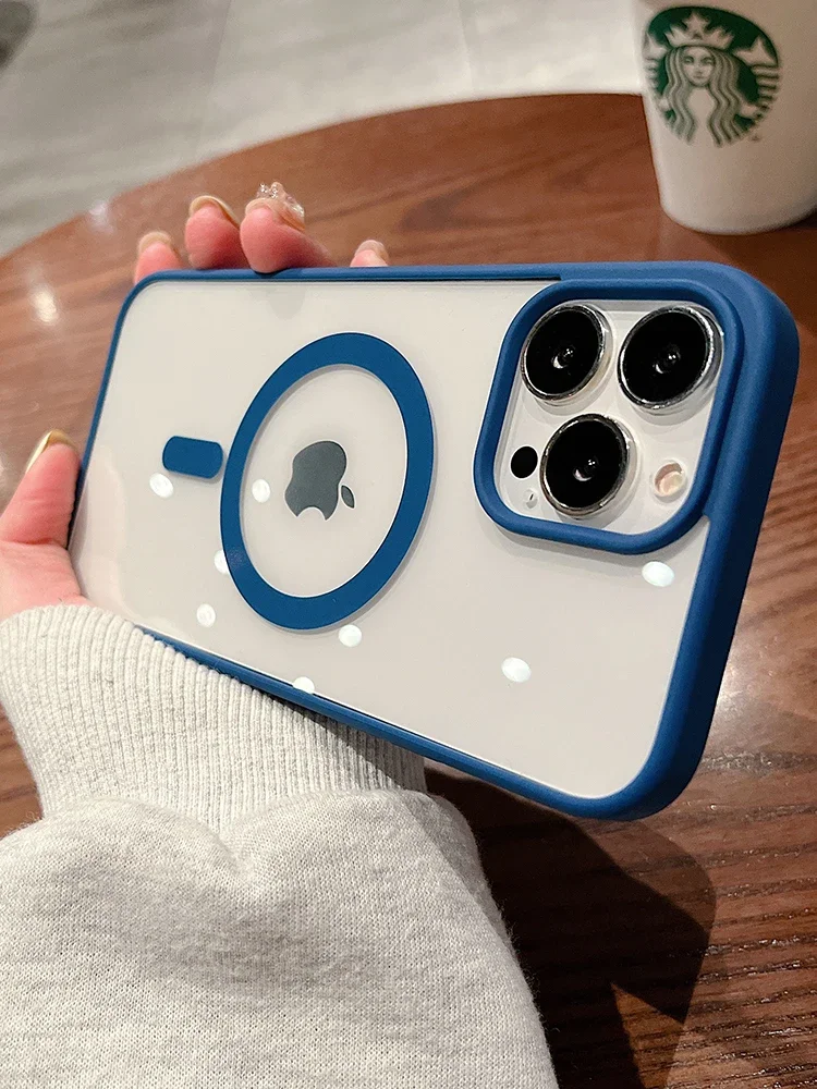 Colorful Transparent For Magsafe Magnetic Wireless Charging Case for iPhone 15 14 13 12 11 Pro Max Mini XS XR Hard Acrylic Cover - náhled 2